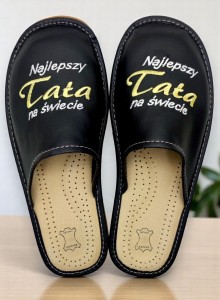 PANTOFLE DLA TATY MĘSKIE KAPCIE Laczki PREZENT DZIEŃ OJCA Skórzane Premium
