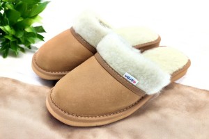 Kapcie Damskie z Naturalnej skóry z wełną CAMEL